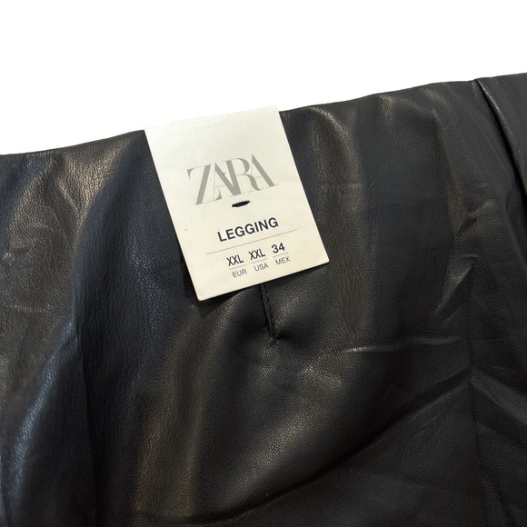 NWT Zara High-Rise Faux Leather Legging Women XXL Sid Zip Elastic Waist Wide Leg - Picture 3 of 8